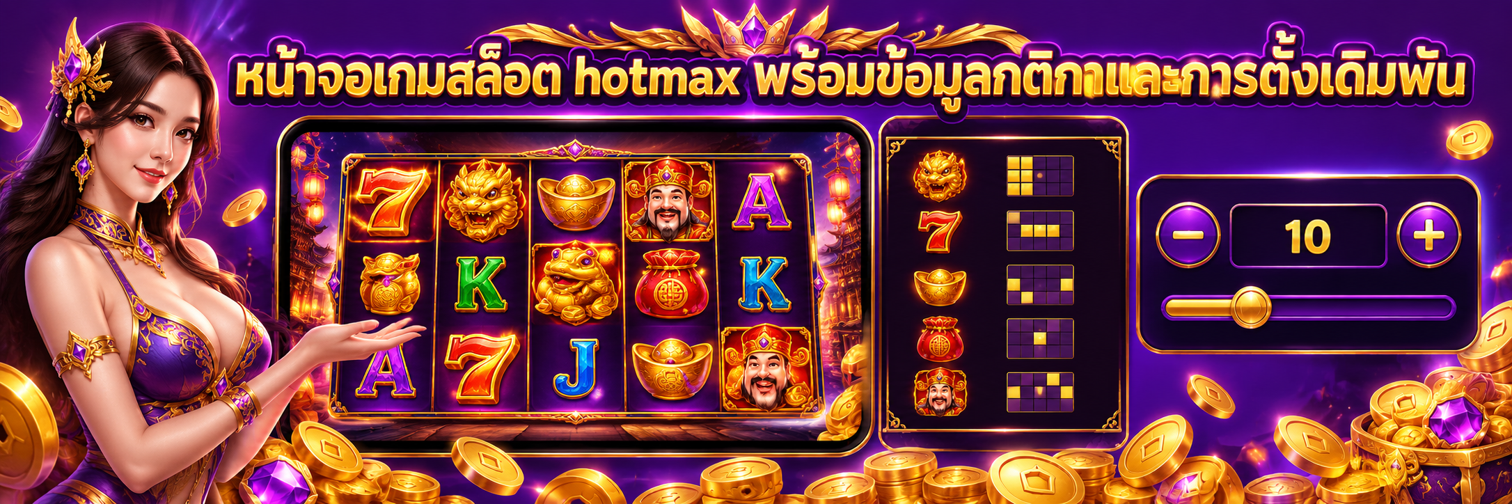 หน้าจอเกมสล็อต hotmax พร้อมข้อมูลกติกาและการตั้งเดิมพัน