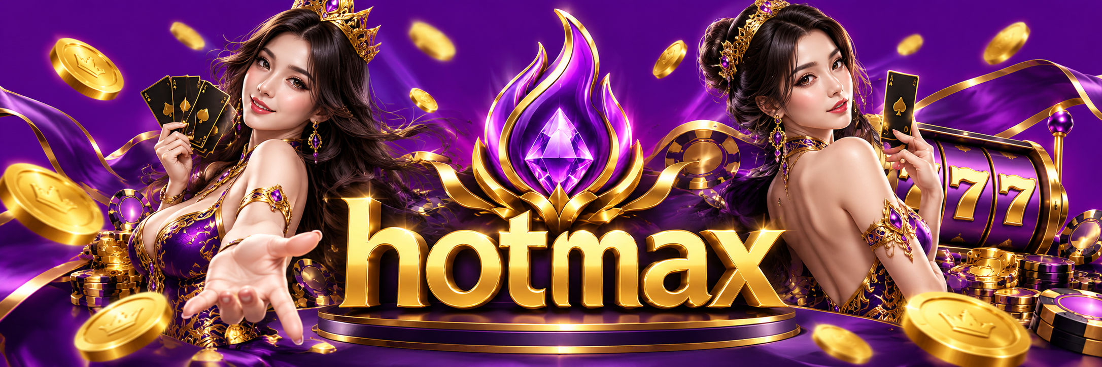 โลโก้ hotmax สีทองบนพื้นม่วง